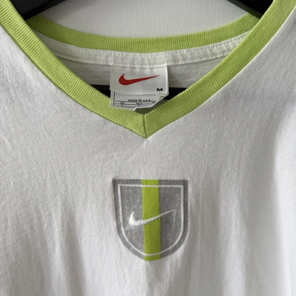 Vintage Nike Shirt Womens M V Neck 90s Y2K Soccer White Lime Green Made in USA